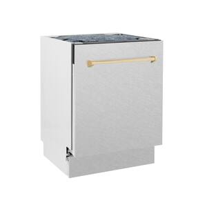 Autograph Edition 24 in. in DuraSnow Stainless Steel with Gold Handle 3rd Rack Top Control Tall Tub Dishwasher 51dBa