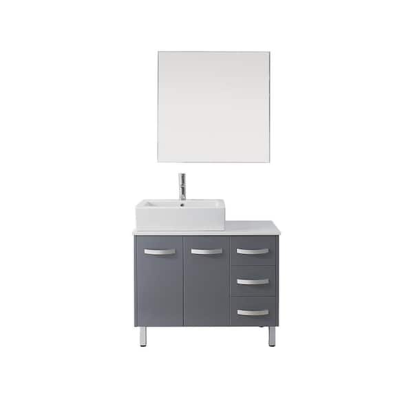 Virtu USA Tilda 36 in. W x 22 in. D x 29 in. H Single Sink Bath Vanity in Gray with Top and Mirror