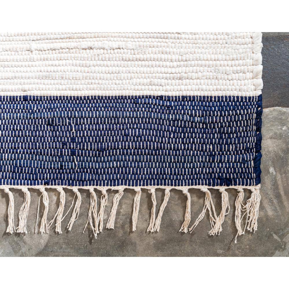 Handwoven Navy Blue Stripe Indoor Runner with Recycled Cotton