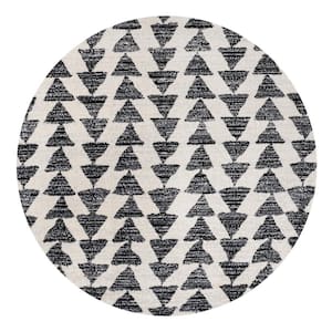 Aisha Moroccan Triangle Geometric Cream/Black 3 ft. Round Area Rug