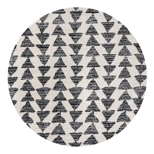 Aisha Moroccan Triangle Geometric Cream/Black 6 ft. Round Area Rug