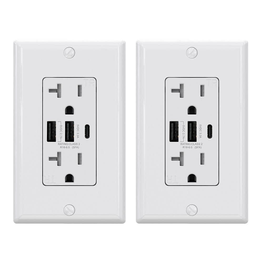 30-Watt 3-Port Type C & Dual Type A USB Duplex Outlet Smart Chip High Speed Charging Wall Plate Included, White (2-Pack) price history on PriceWatchPro