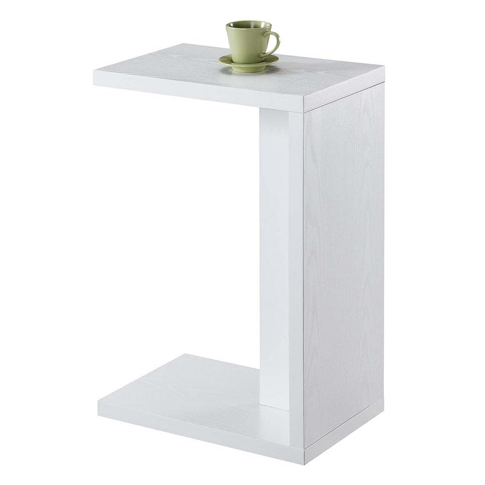 White Wood C-Shaped End Table