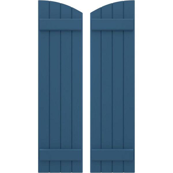 Ekena Millwork 14 in. W x 74 in. H Americraft Exterior Real Wood Joined Board and Batten Shutters with Elliptical Top in Sojourn Blue