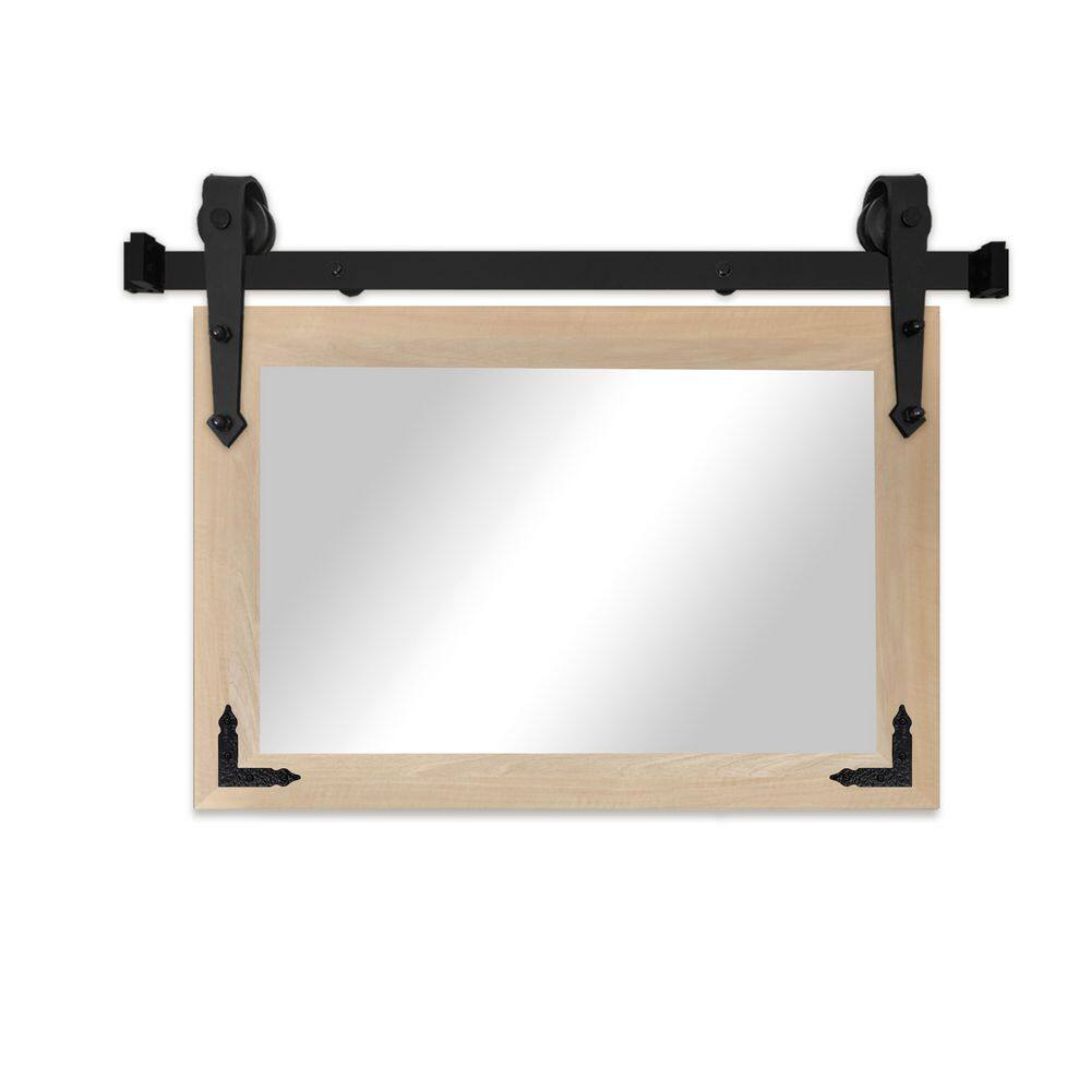 (33 in. W x 32 in. H) Blonde Maple Vertical Mirror with Steel Barn Door Track and Metal Corner Brackets price history on PriceWatchPro