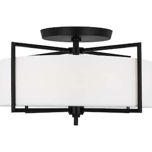 Perno Large 20 in. 3-Light Aged Iron Semi-Flush Mount with Shade and No Bulbs Included