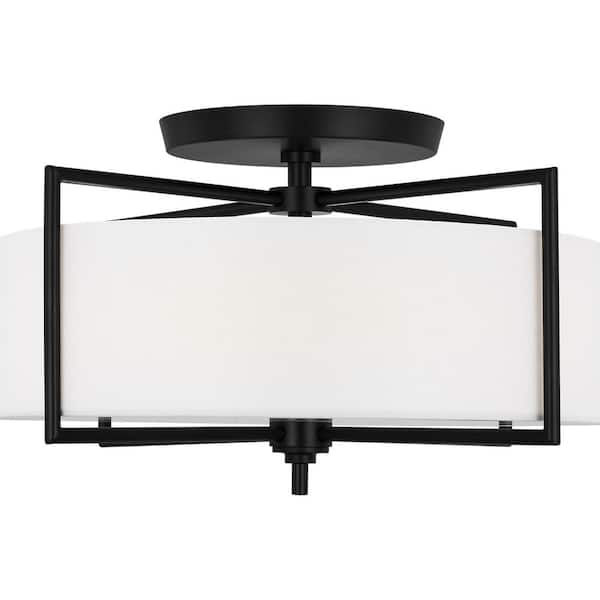 Generation Lighting Perno Large 20 in. 3-Light Aged Iron Semi-Flush Mount with Shade and No Bulbs Included