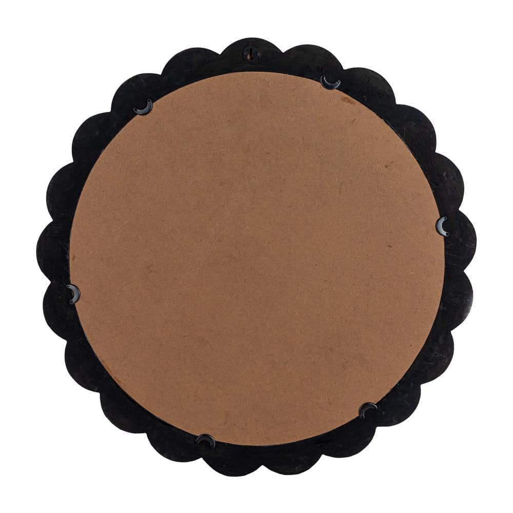 27.75" Round Black Scalloped Wood Wall Mirror