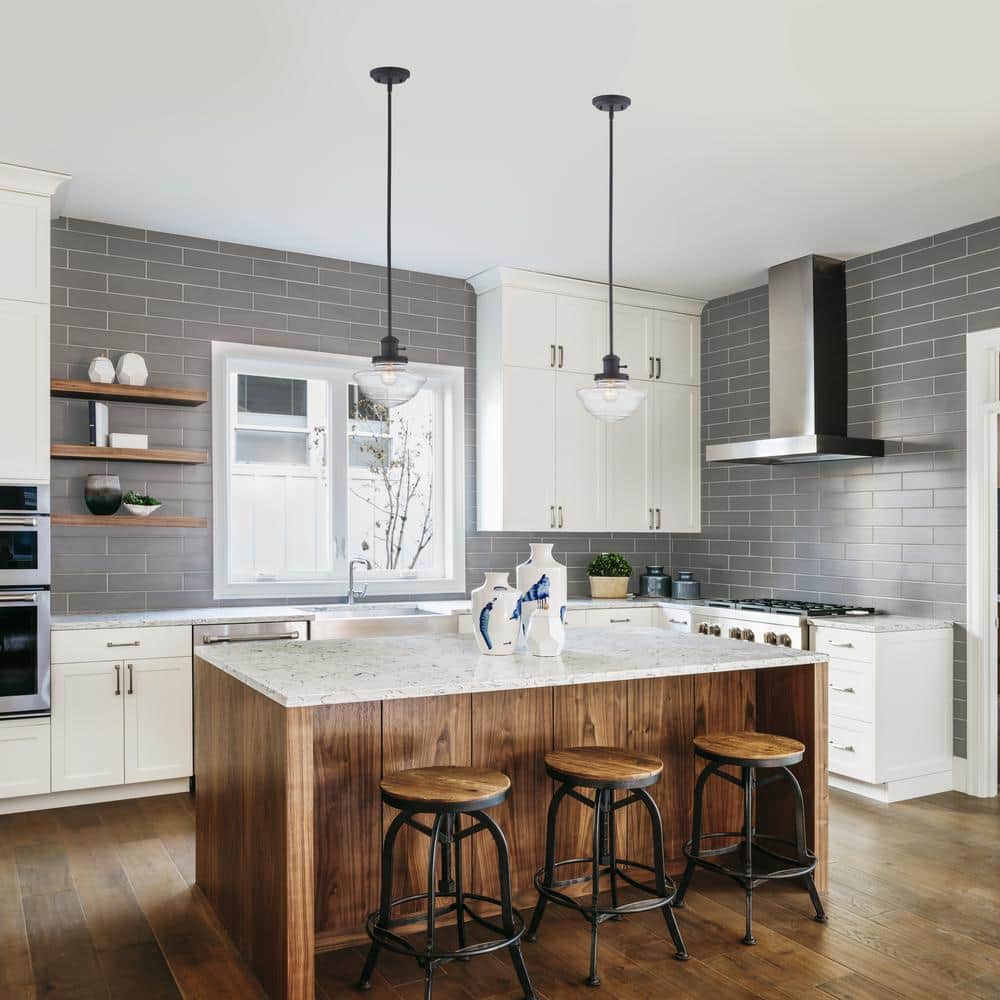 Schoolhouse Matte Black Mini Pendant with Seedy Glass Shade