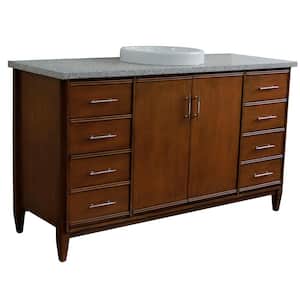 61 in. W x 22 in. D Single Bath Vanity in Walnut with Granite Vanity Top in Gray with White Round Basin