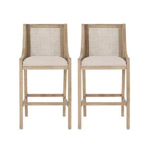 Lochmere 30 in. Beige and Natural Upholstered Rubberwood Bar Stool (Set of 2)