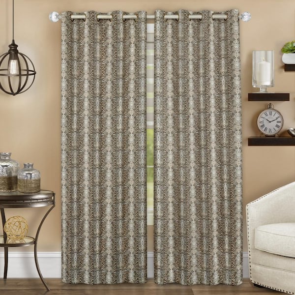 Python 52 in. W x 63 in. L Polyester Room Darkening Window Panel in Brown/Gold