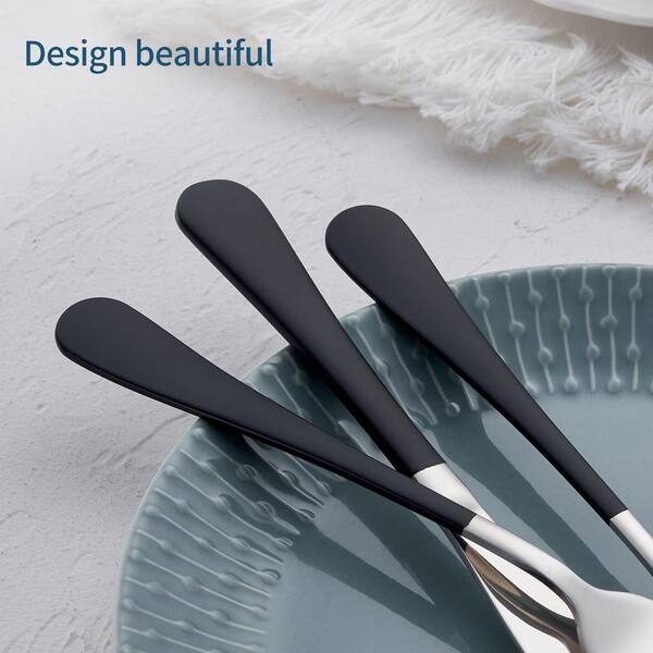 20-Piece Stainless Steel Serving Set Black Handle 18/0 Cutlery Set