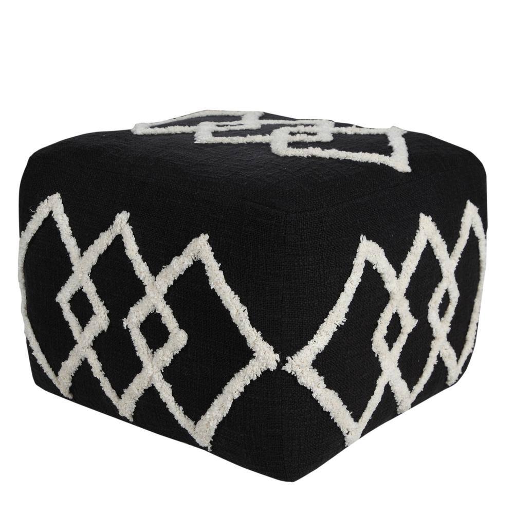 Black and White Tufted Diamond Square Pouf