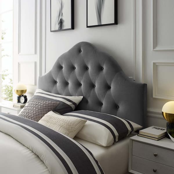 MODWAY Sovereign Gray Twin Diamond Tufted Performance Velvet Headboard