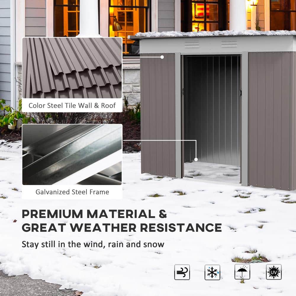 Gray 8 ft. x 4 ft. Galvanized Steel Storage Shed with Windows