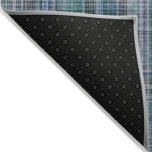 Blue, Gray 2 ft. x 8 ft. Woven Plaid Polyester Runner Indoor / Outdoor Area Rug