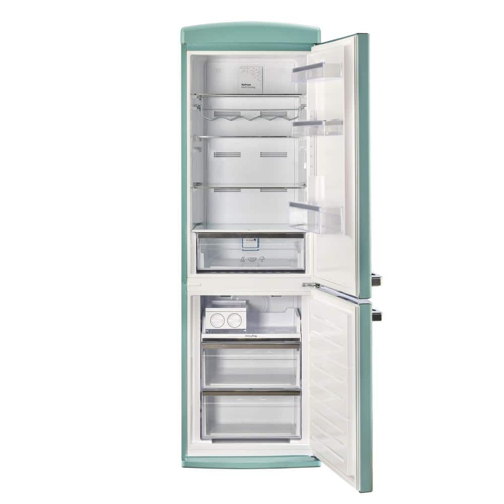 Ocean Mist Turquoise Retro Bottom Freezer Refrigerator with Ice Maker