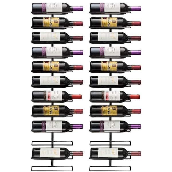24 Bottle Black 10 in. Metal Wine Rack, Wall Mounted Wine Display for Home Bar, Kitchen, Dining Room