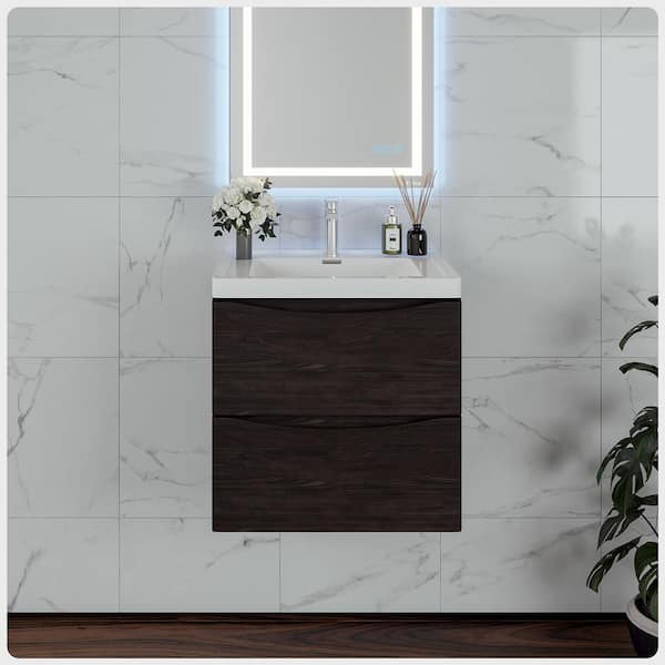 Eviva Smile 30 in. W x 20 in. D x 21 in. H Bathroom Vanity in Chesnut with White Acrylic Top with White Sink