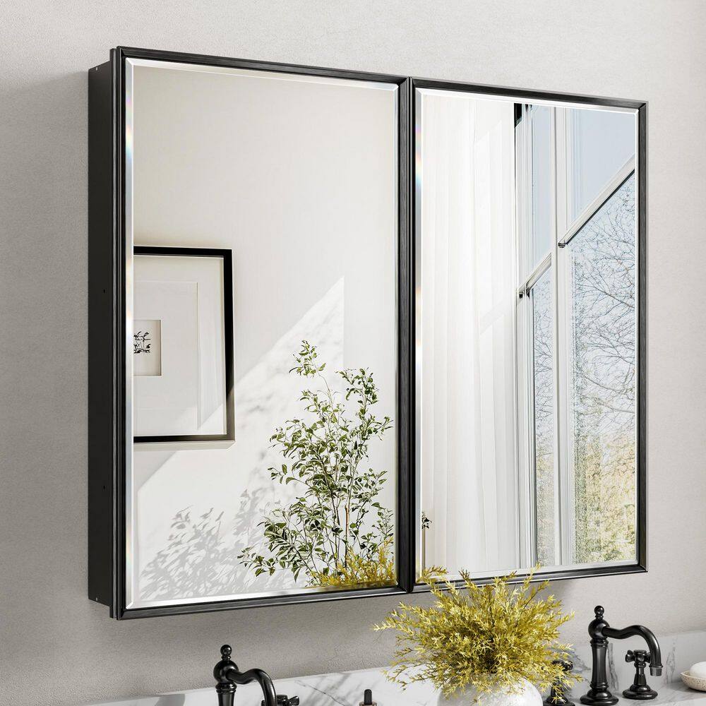 Musey 40 in W x 30 in H Black Rectangular Aluminum Medicine Cabinet with Beveled Mirror and Shelves, Recessed or Surface price history on PriceWatchPro