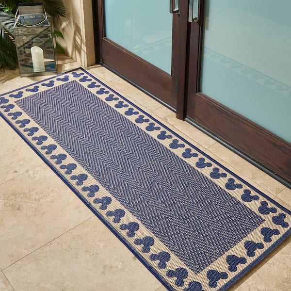 Mickey Mouse Navy/Sand 2 ft. x 6 ft. Border Indoor/Outdoor Runner Rug