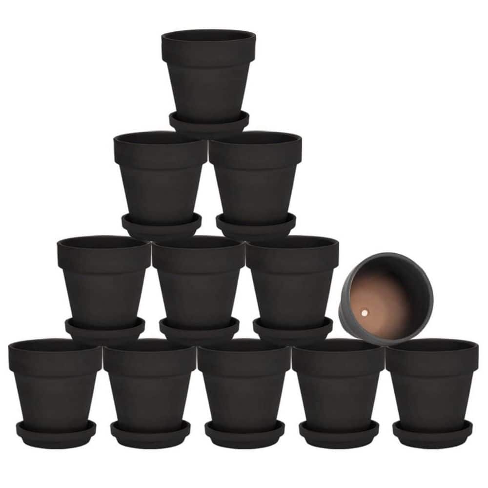 Black Terracotta Indoor/Outdoor Planter with Saucer (3 in. W x 3