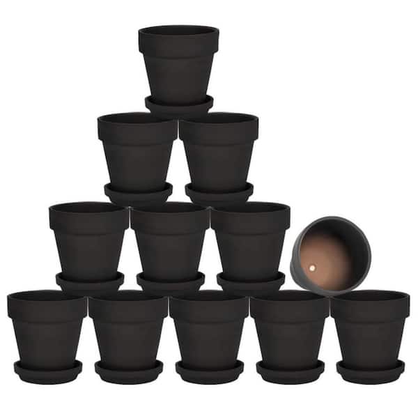 Black Terracotta Indoor/Outdoor Planter with Saucer (3 in. W x 3