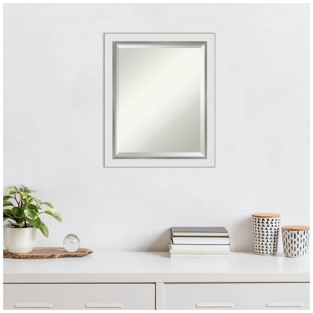 Eva 19" x 23" White and Silver Wood Framed Wall Mirror