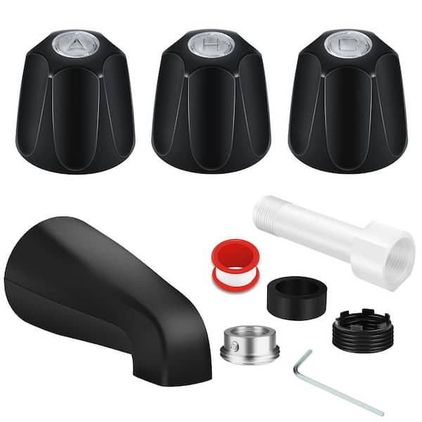 Matte Black 3-Piece Shower Trim Kit with Shower Knobs, Tub Spout and 4-in-1 Adapter for Threaded Pipe Connections