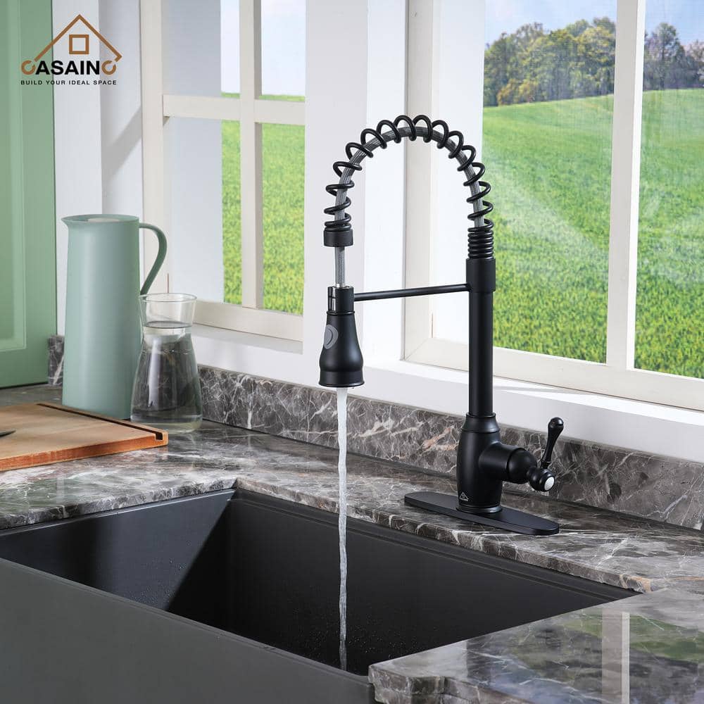 Matte Black Single-Handle Spring Pull-Down Kitchen Faucet