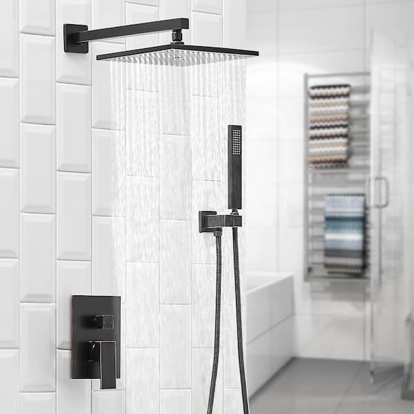 Brass Single Handle 2-Spray 10 in. Rain Shower Faucet 2.5 GPM Shower System with Pressure Balance in Oil Rubbed Bronze