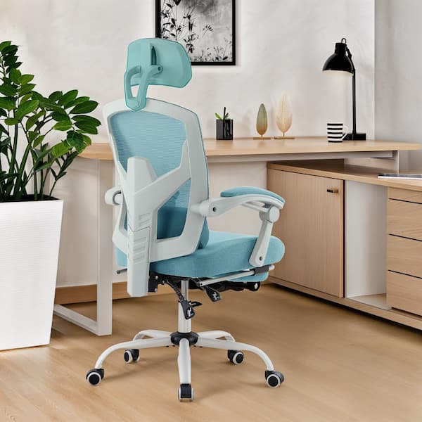 WONDER COMFORT Ergonomic High-Back Mesh Reclining Home Office Desk Chair with Footrest and Lumbar Support in Blue with Comfy Arms
