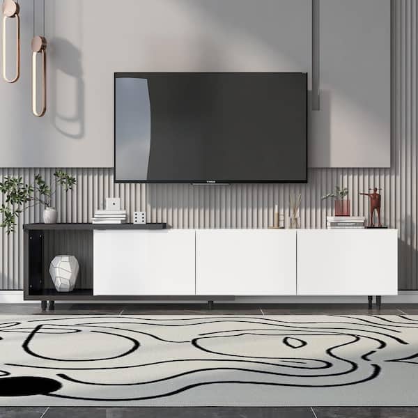 JUJABU White TV Stand Entertainment Center Media Console to 100 in.