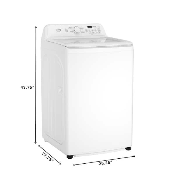 25 in. 4.1 cu. ft. Top Load Washer with Agitator, Stainless Steel Tub, Soft-Close Glass Lid, 10 Wash Cycles, White