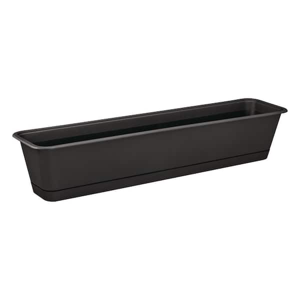 Vigoro 36 in. Antonella Black Plastic Rectangular Window Planter Box (36 in. L x 8.3 in. W x  6.8 in. H) with Drainage Hole
