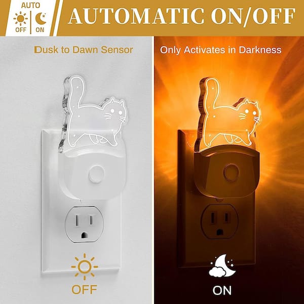 2 Pack Cat Plug In Dusk-To-Dawn Sensor Night Light Color-Changing Kids  Night Light 10-Color RGB LED Night Light For Bathroom