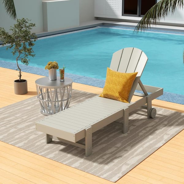 Laguna Sand HDPE Plastic Outdoor Adjustable Adirondack Chaise Lounger With Wheels