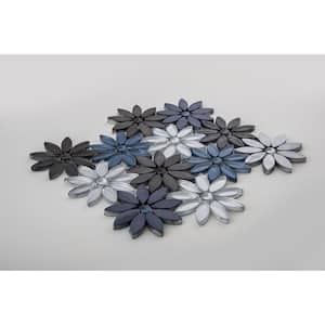 Fresh Qerbera Blue/Black/Gray 5 in. x 6.5 in. Floral Pattern Matte Glass/Metal Mosaic Tile Sample