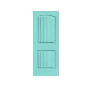 Elegant Series 18 in. x 80 in. Mint Green Stained Composite MDF 2-Panel Camber Top Interior Barn Door Slab