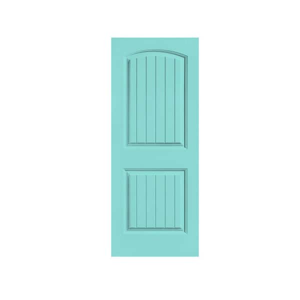 CALHOME Elegant 30 in. x 80 in. Mint Green Stained Composite MDF 2 Panel Camber Top Interior Barn Door Slab