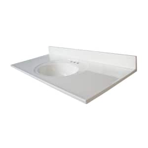 49 in. W x 22 in. D Cultured Marble White Round Single Sink Vanity Top in White