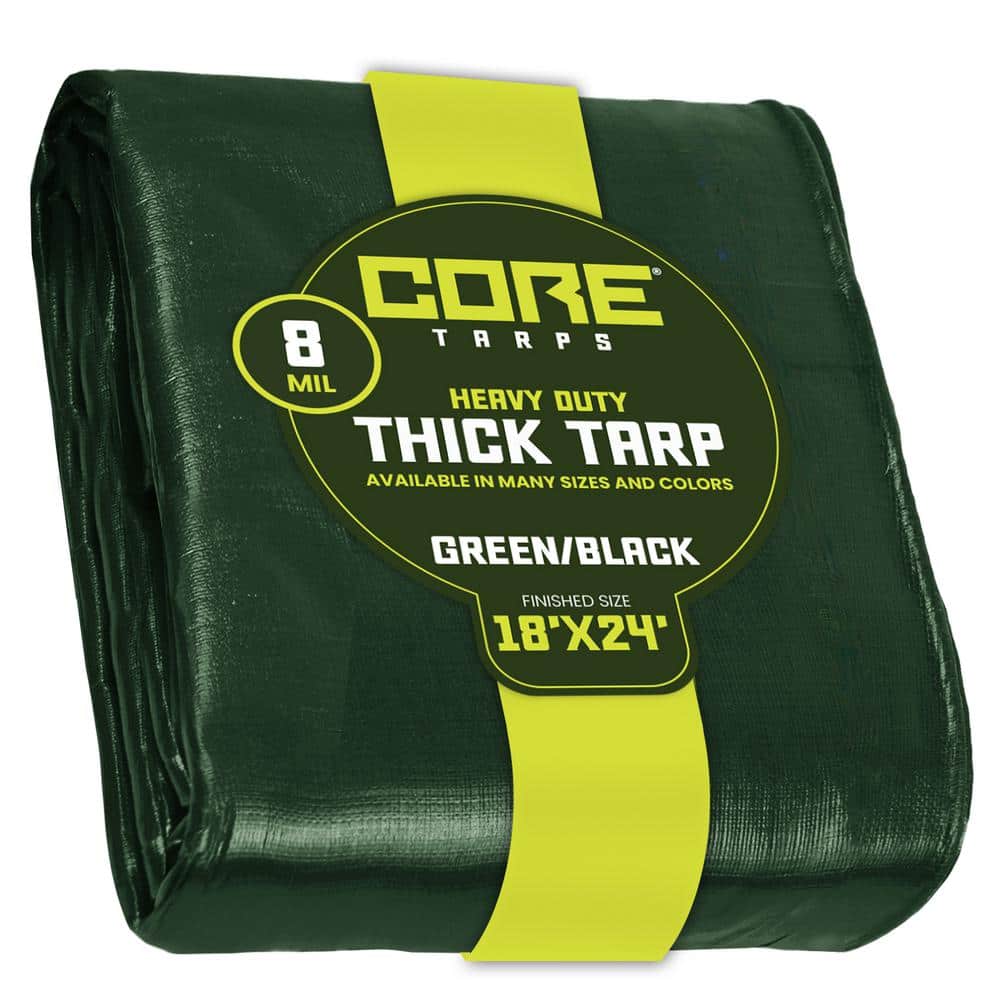 CORE TARPS 18 ft. x 24 ft. Green/Black 8 Mil Heavy Duty Polyethylene Tarp,  Waterproof, UV Resistant, Rip and Tear Proof CT-403-18X24 - The Home Depot