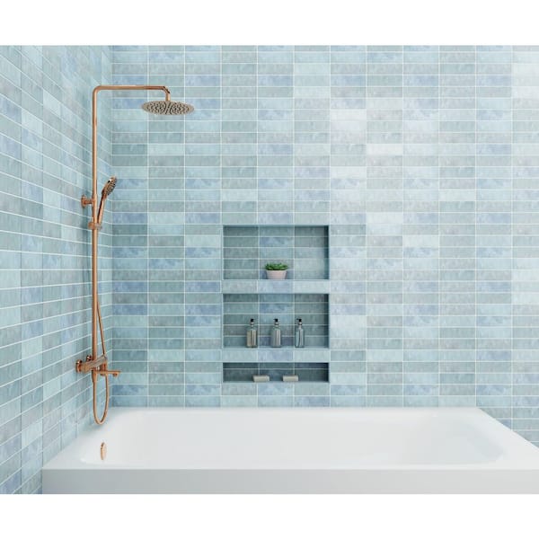Cloe 0.5 in. x 8 in. Ceramic Jolly Miter Edge Backsplash Accessory Trim in Baby Blue (1.67 sq. ft. /Case)