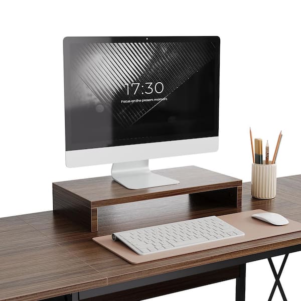 Bestier 63 in. L Shaped Cherry Home Office Computer Desk with 4