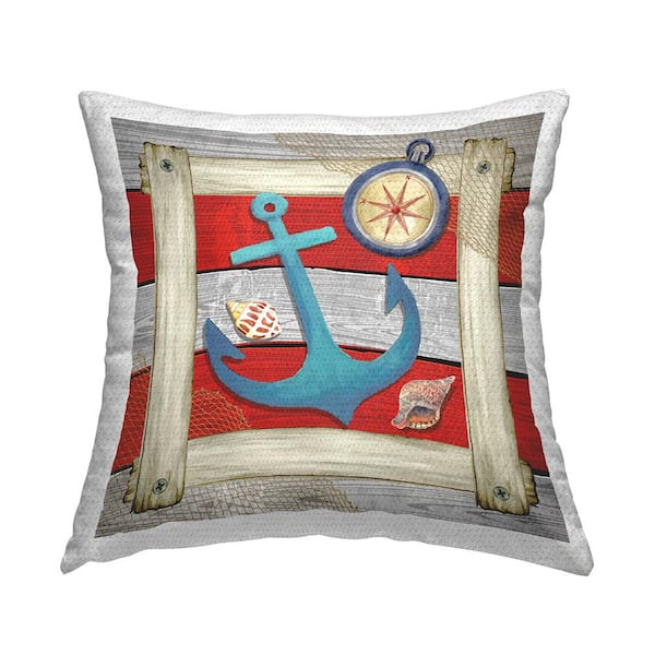 Stupell Industries Nautical Anchor Boating Compass Red Square Outdoor Throw Pillow