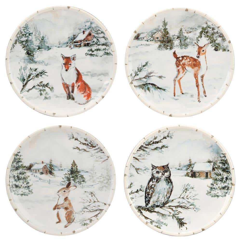  Multi-Colored Winter's Frost Dessert Plates (Set of 4)