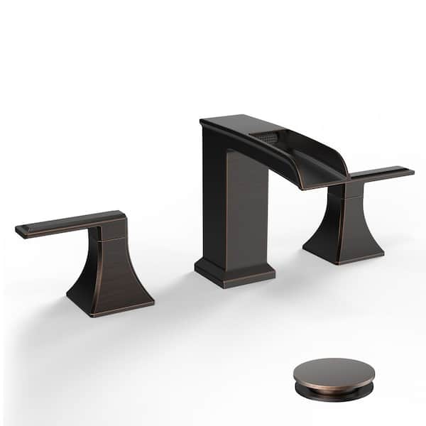 8 in. Waterfall Widespread 2-Handle Bathroom Faucet With Pop-up Drain Assembly in Oil Rubbed Bronze
