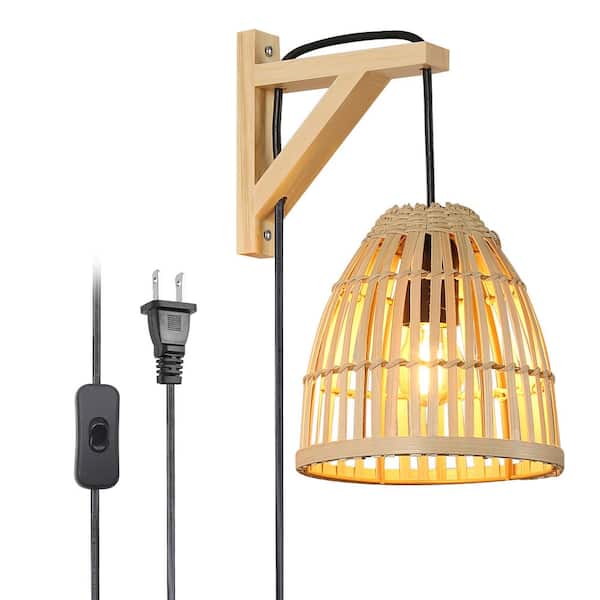 INNOBULE 6 in. 1-Light Beige Rattan Bamboo Woven Wall Sconce