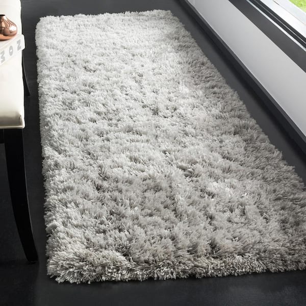 Polar Shag 2 ft. x 16 ft. Silver Solid Color Runner Rug